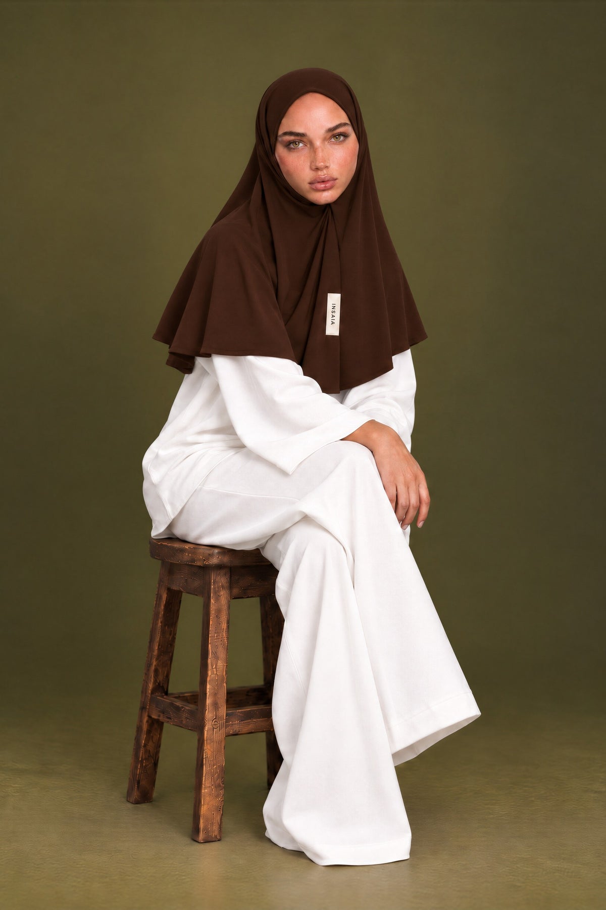 Premium Jersey Scarf in Dark Brown, styled with a white two-piece